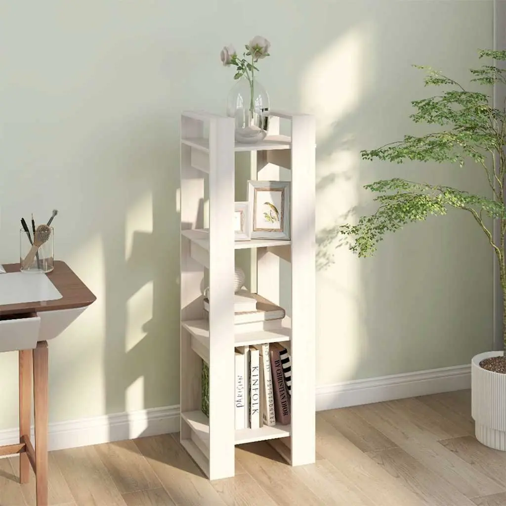 Wooden Book Cabinet Room Divider White Solid Pine Wood Shelving Storage Unit