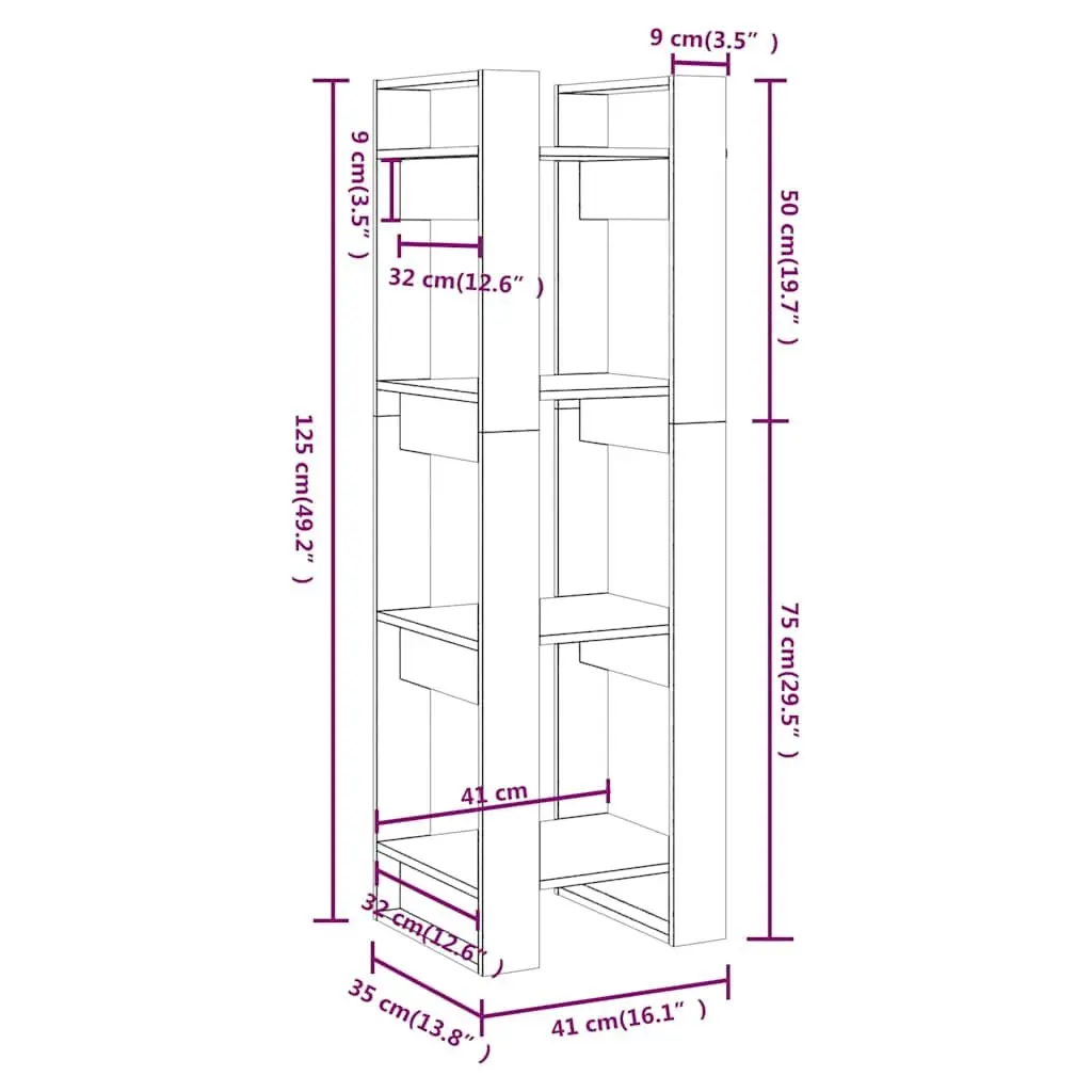 Solid Wood Book Cabinet Room Divider Bookshelf Storage Brown 41x35x125 cm