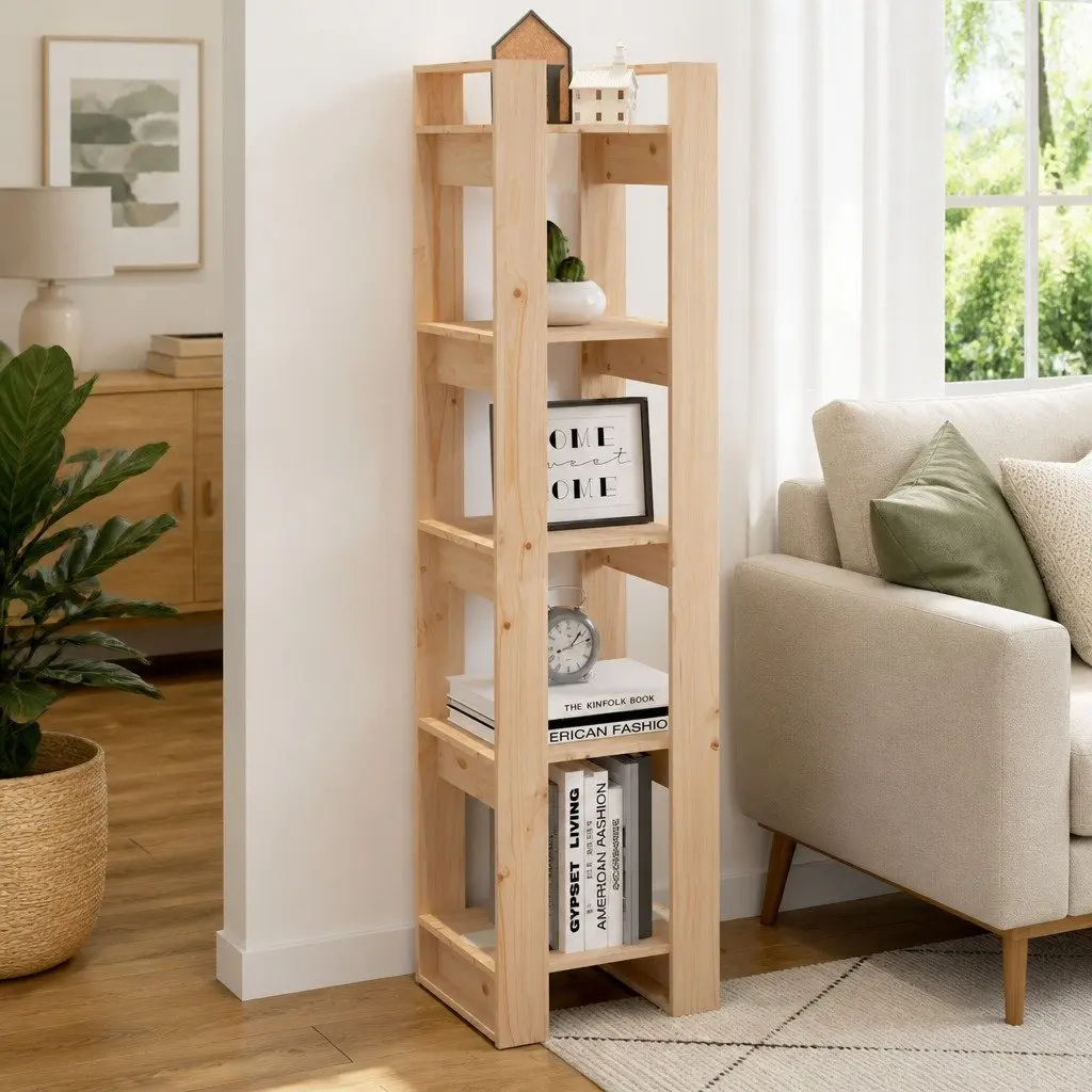 Book Cabinet Room Divider Brown 41x35x160cm Solid Pinewood Bookshelf Organiser