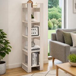 White Solid Pinewood Book Cabinet Room Divider 41x35x160 cm
