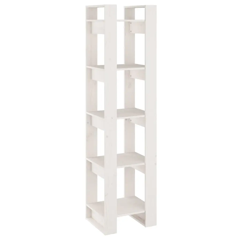 White Solid Pinewood Book Cabinet Room Divider 41x35x160 cm