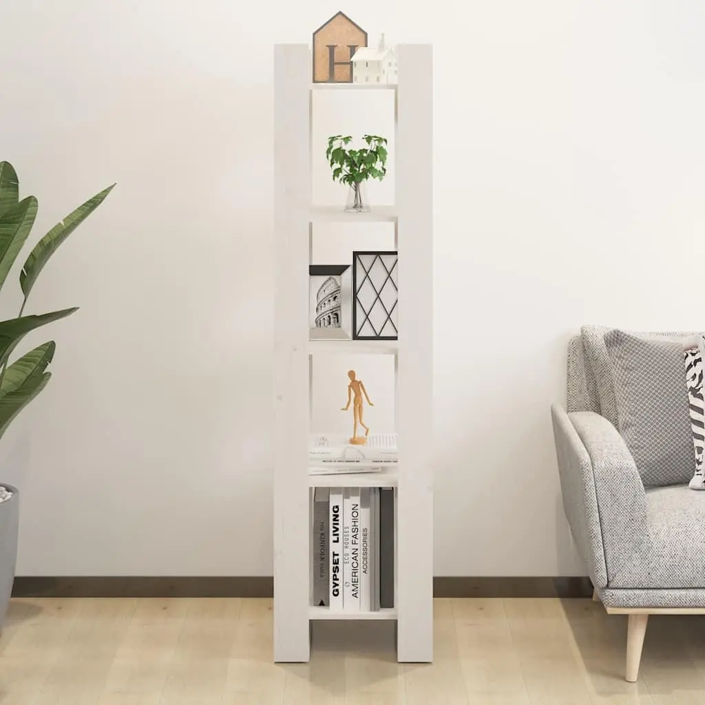 White Solid Pinewood Book Cabinet Room Divider 41x35x160 cm