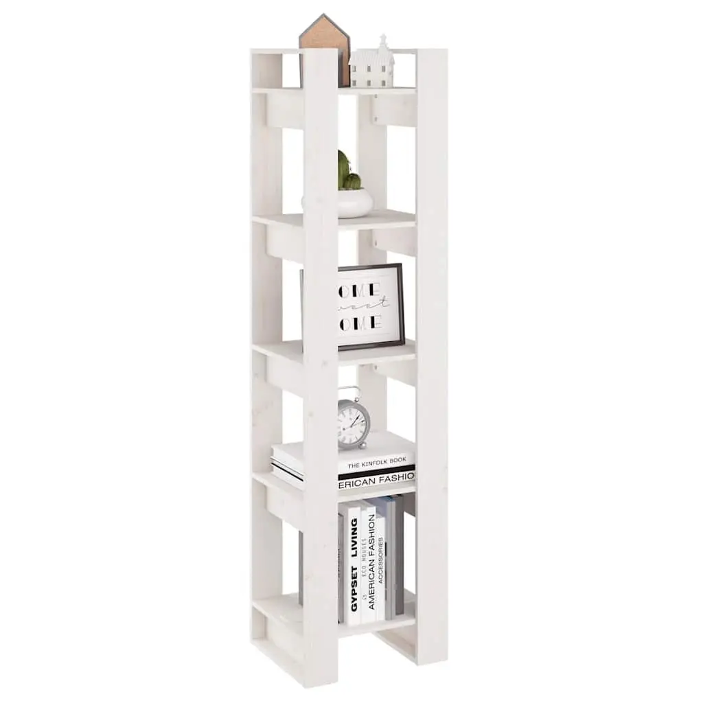 White Solid Pinewood Book Cabinet Room Divider 41x35x160 cm