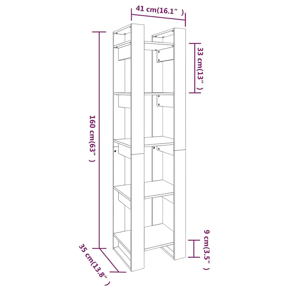White Solid Pinewood Book Cabinet Room Divider 41x35x160 cm