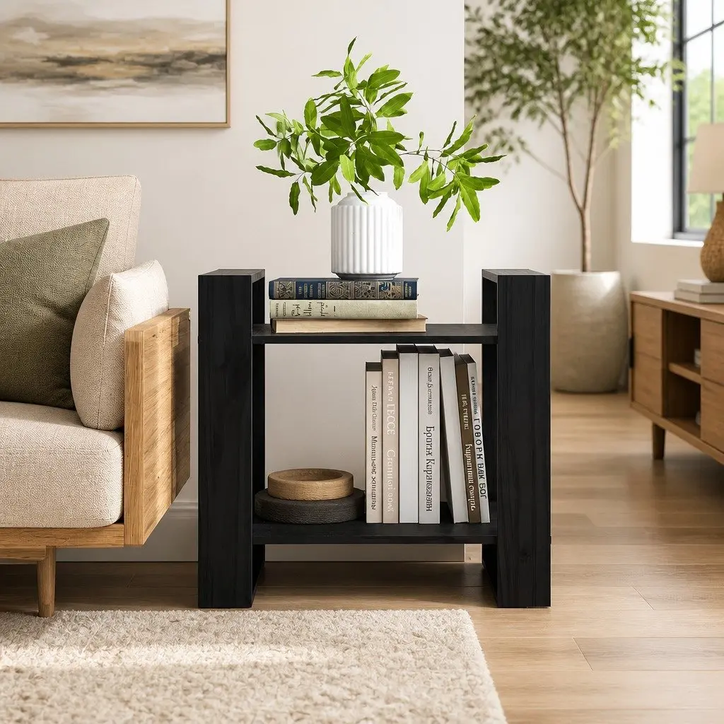 Solid Pine Wood Shelving Unit Room Divider Black 60x35x57cm