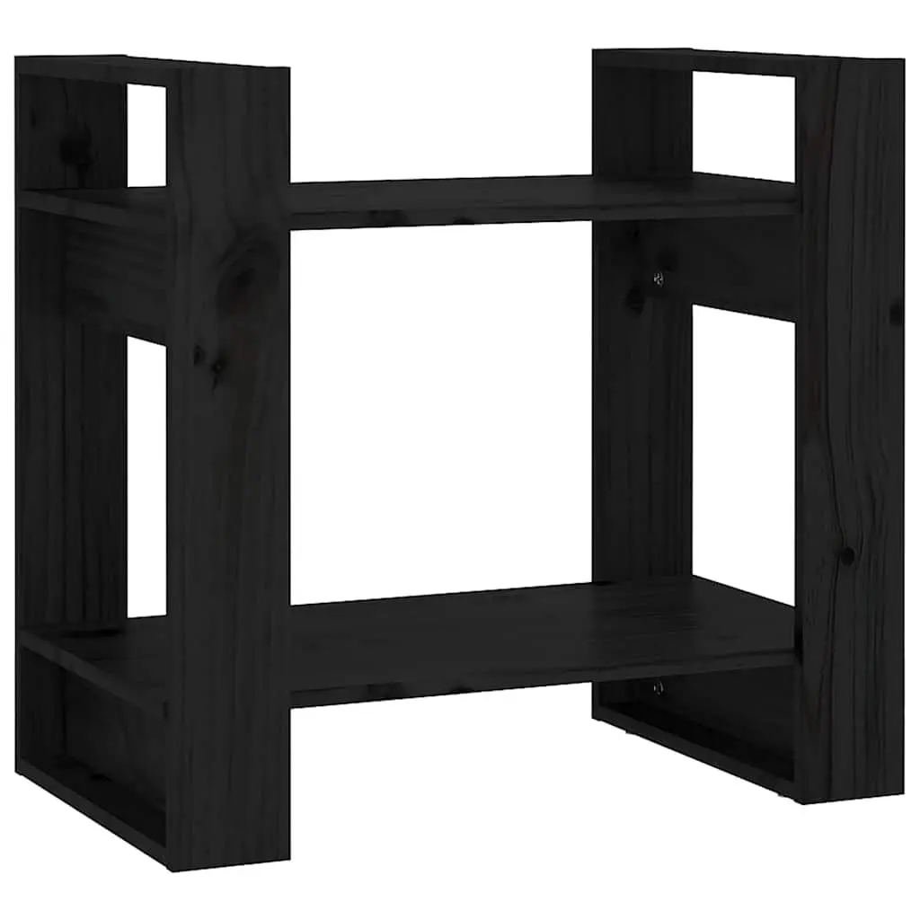 Solid Pine Wood Shelving Unit Room Divider Black 60x35x57cm