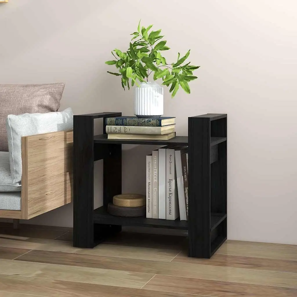 Solid Pine Wood Shelving Unit Room Divider Black 60x35x57cm