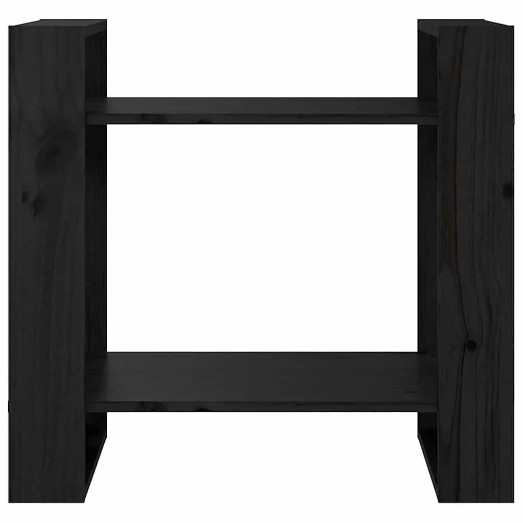 Solid Pine Wood Shelving Unit Room Divider Black 60x35x57cm