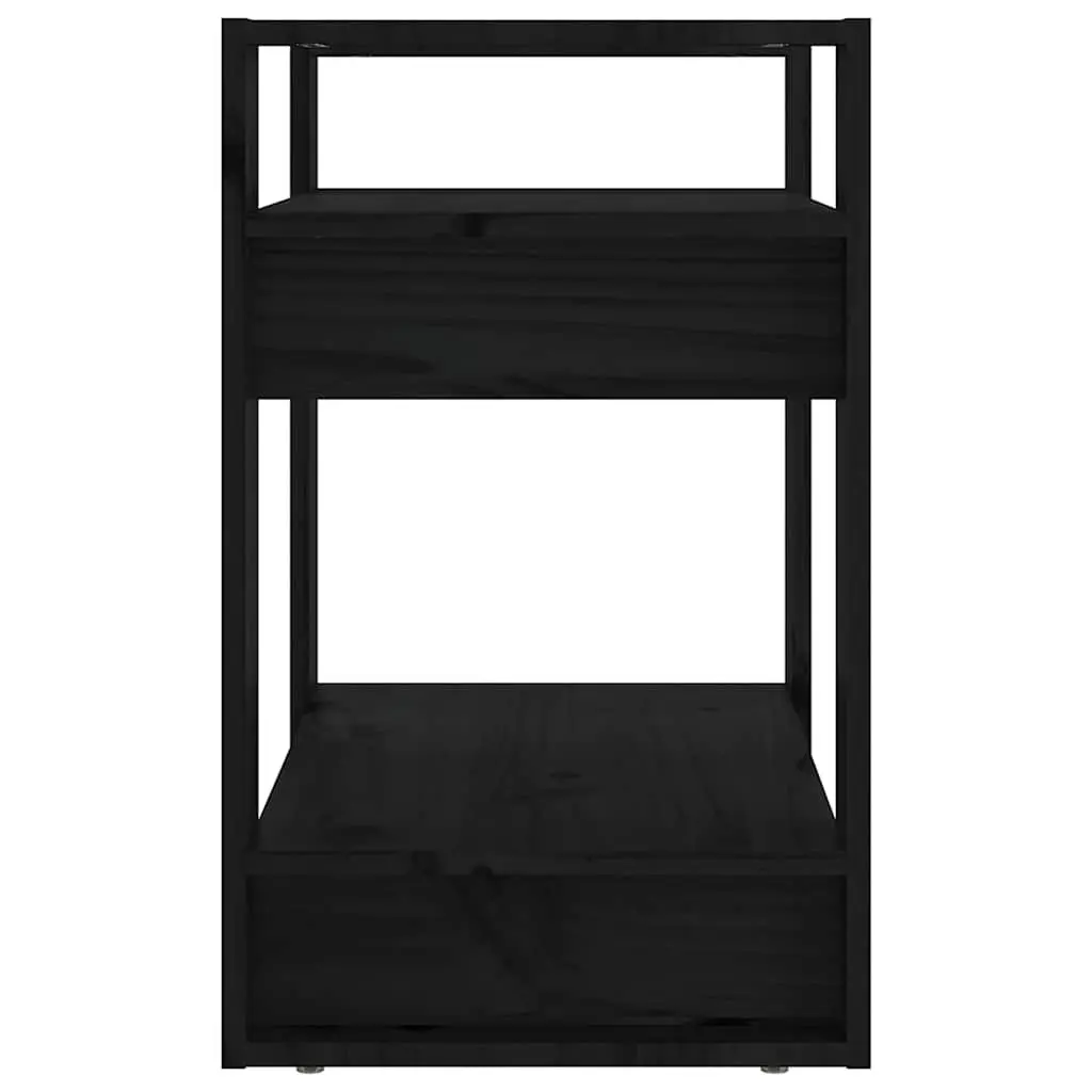 Solid Pine Wood Shelving Unit Room Divider Black 60x35x57cm