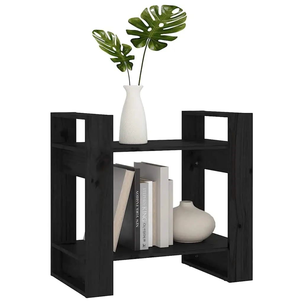 Solid Pine Wood Shelving Unit Room Divider Black 60x35x57cm