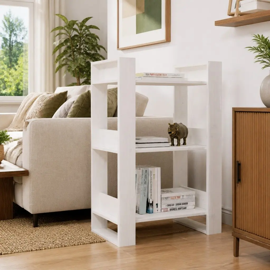 Book Cabinet Room Divider White Solid Pine Wood Shelving Storage Organiser
