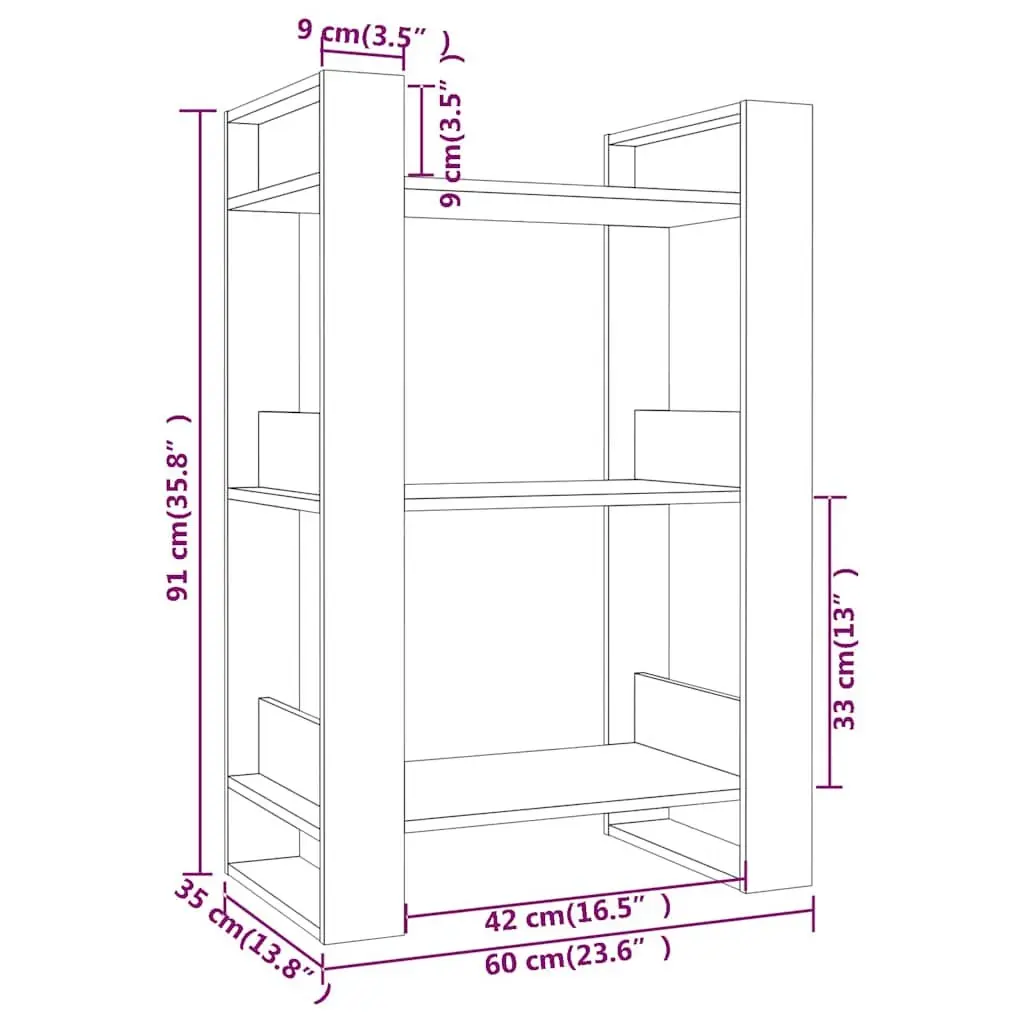 Solid Wood Book Cabinet Room Divider Open Shelving Storage Brown 60x35x91 cm