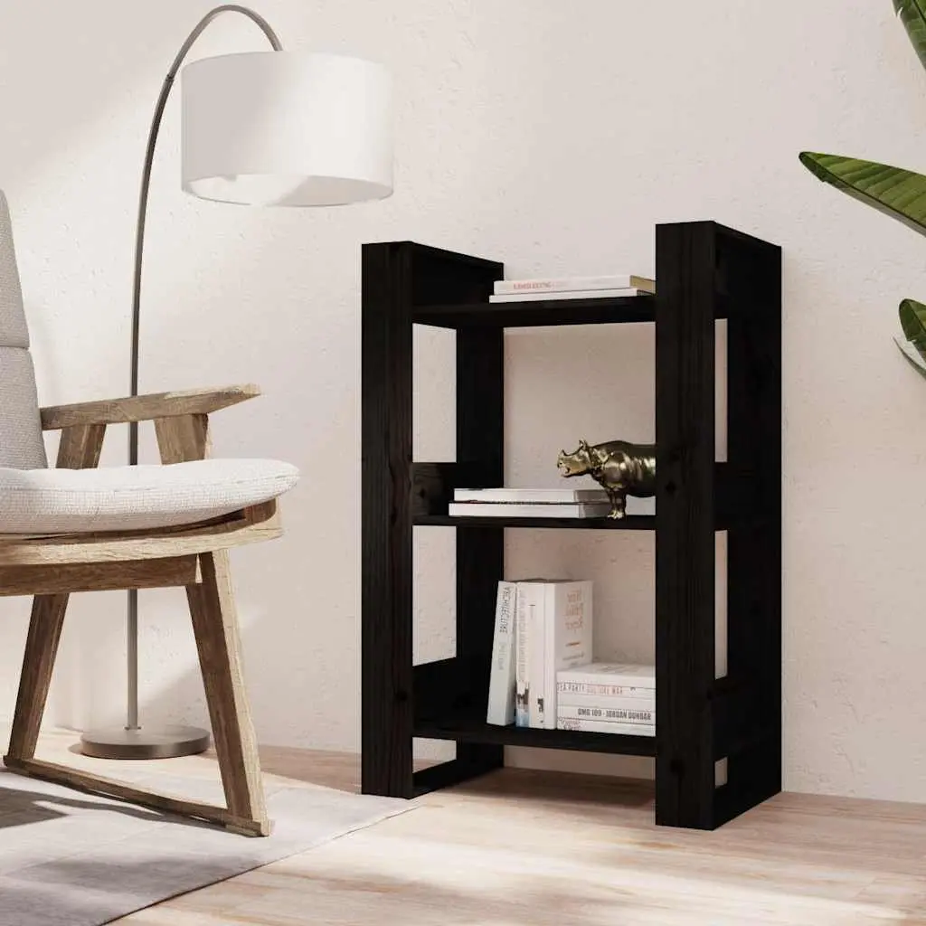 Solid Wood Pine Book Cabinet Room Divider Black 60x35x91 cm Storage Bookshelf