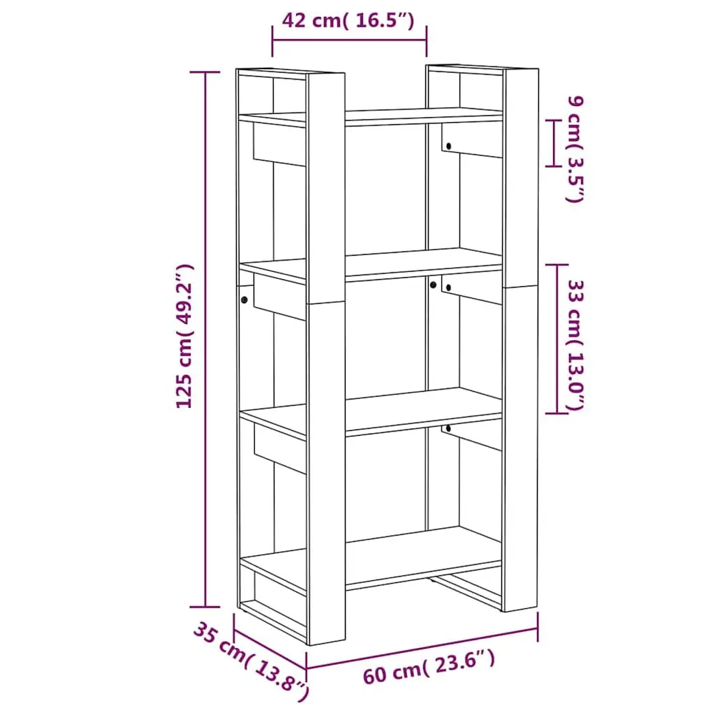 Solid Wood Book Cabinet Room Divider 60x35x125cm Brown Pine Bookshelf Storage