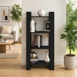Rustic Solid Wood Book Cabinet and Room Divider Black 60x35x125cm