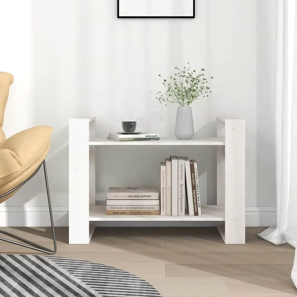White Wooden Book Cabinet Room Divider 80x35x56.5 cm Solid Pine Shelving Unit