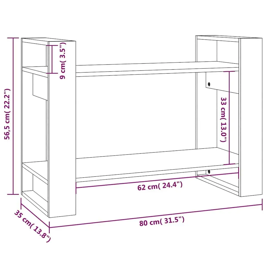 White Wooden Book Cabinet Room Divider 80x35x56.5 cm Solid Pine Shelving Unit