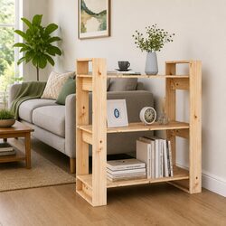 Rustic Solid Wood Pine Book Cabinet Room Divider 80x35x91cm