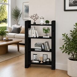Black Solid Pine Wood Book Cabinet and Room Divider