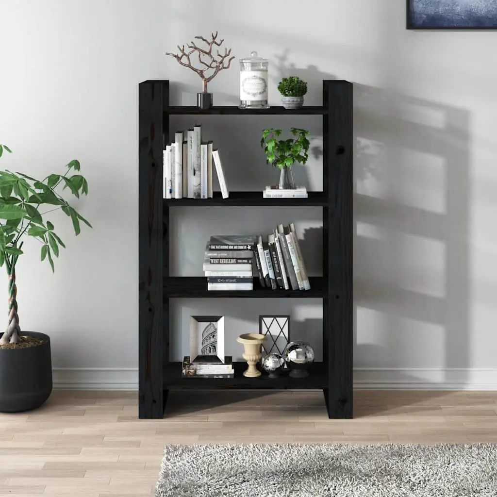 Black Solid Pine Wood Book Cabinet and Room Divider