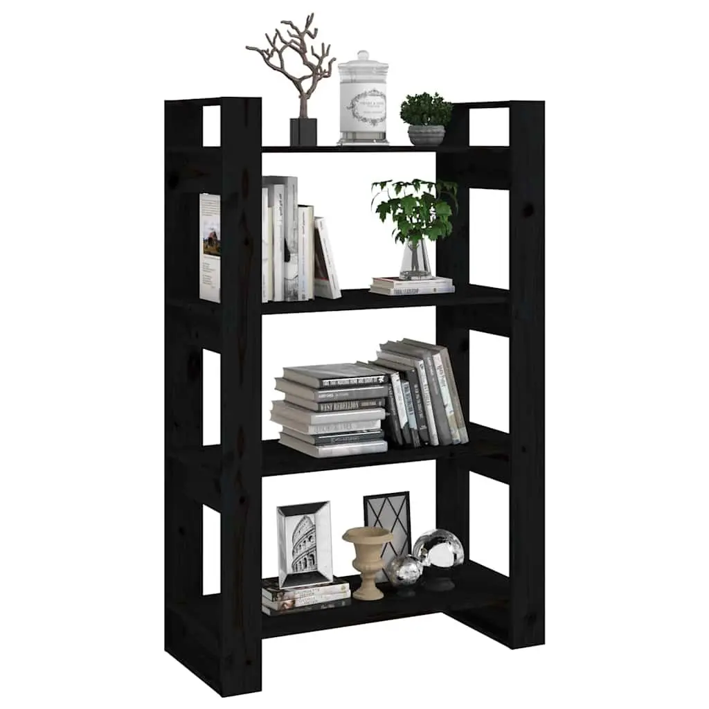 Black Solid Pine Wood Book Cabinet and Room Divider
