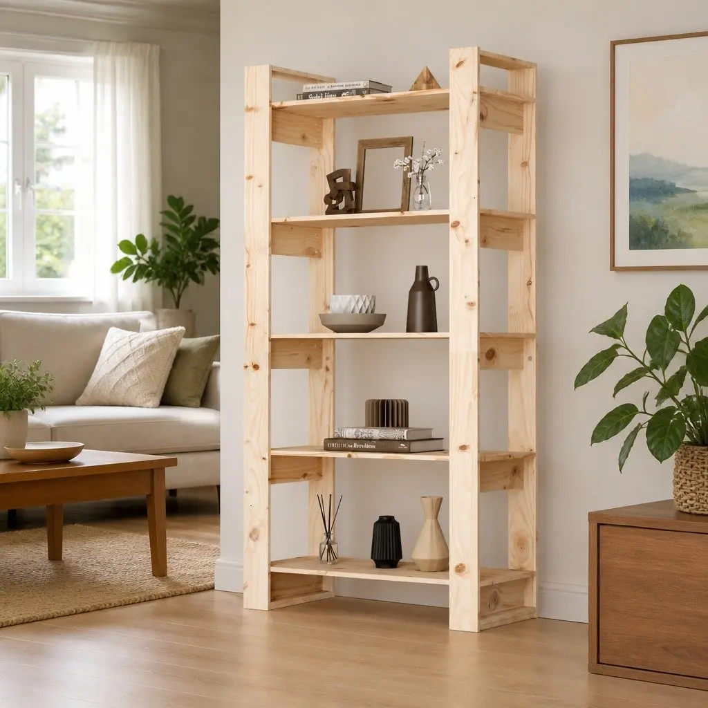 Brown Solid Wood Book Cabinet for Storage and Room Division