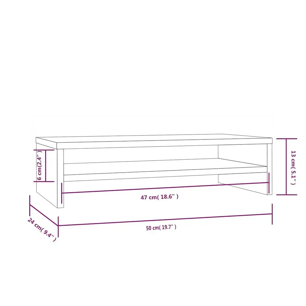 Monitor Stand Wooden Desktop Riser Storage Shelf Brown 50x24x13cm Solid Pine Wood