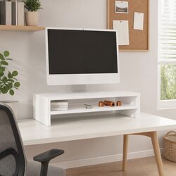 White Solid Wood Pine Monitor Stand with Storage Shelf