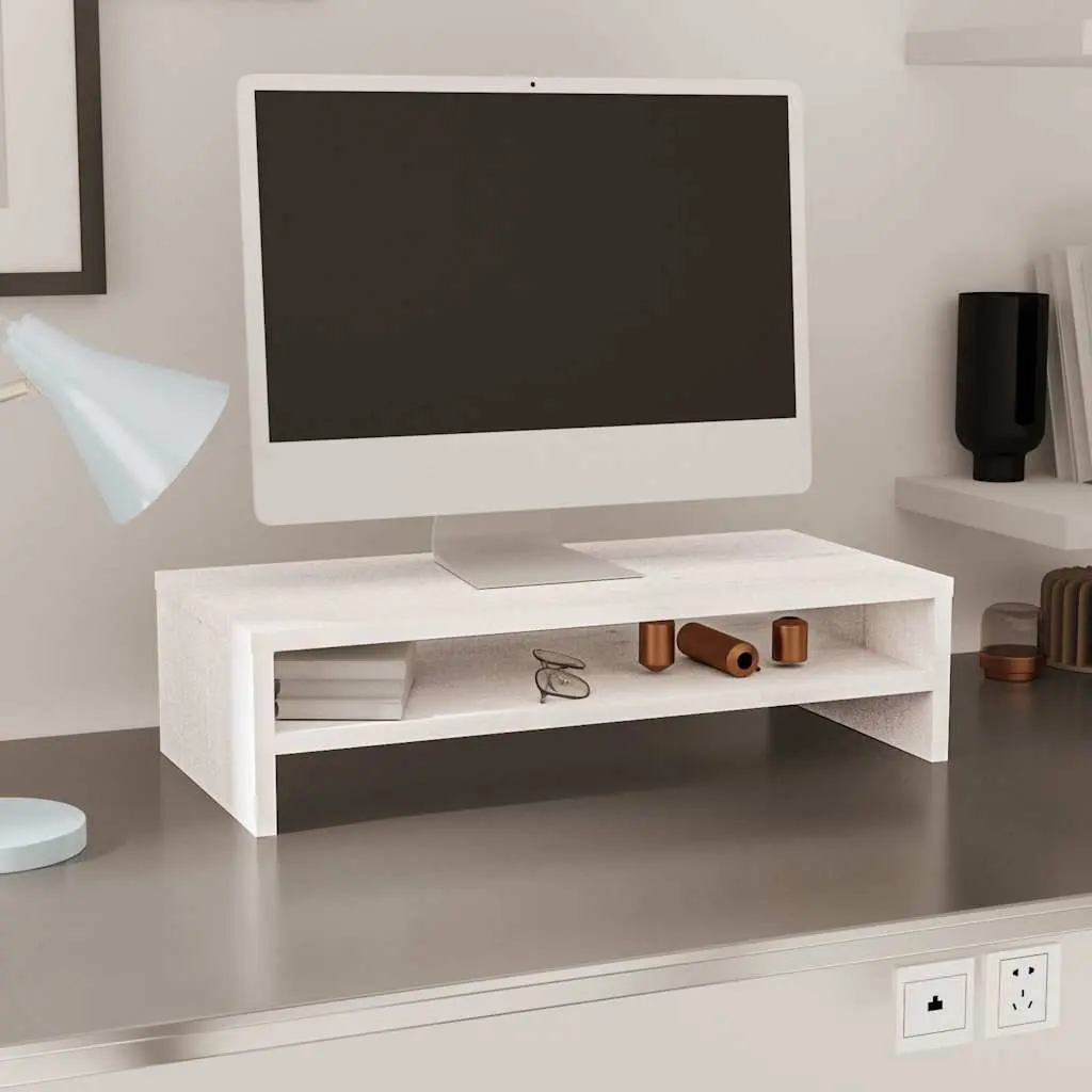 Monitor Stand White Solid Wood Pine Riser Desk Storage Shelf