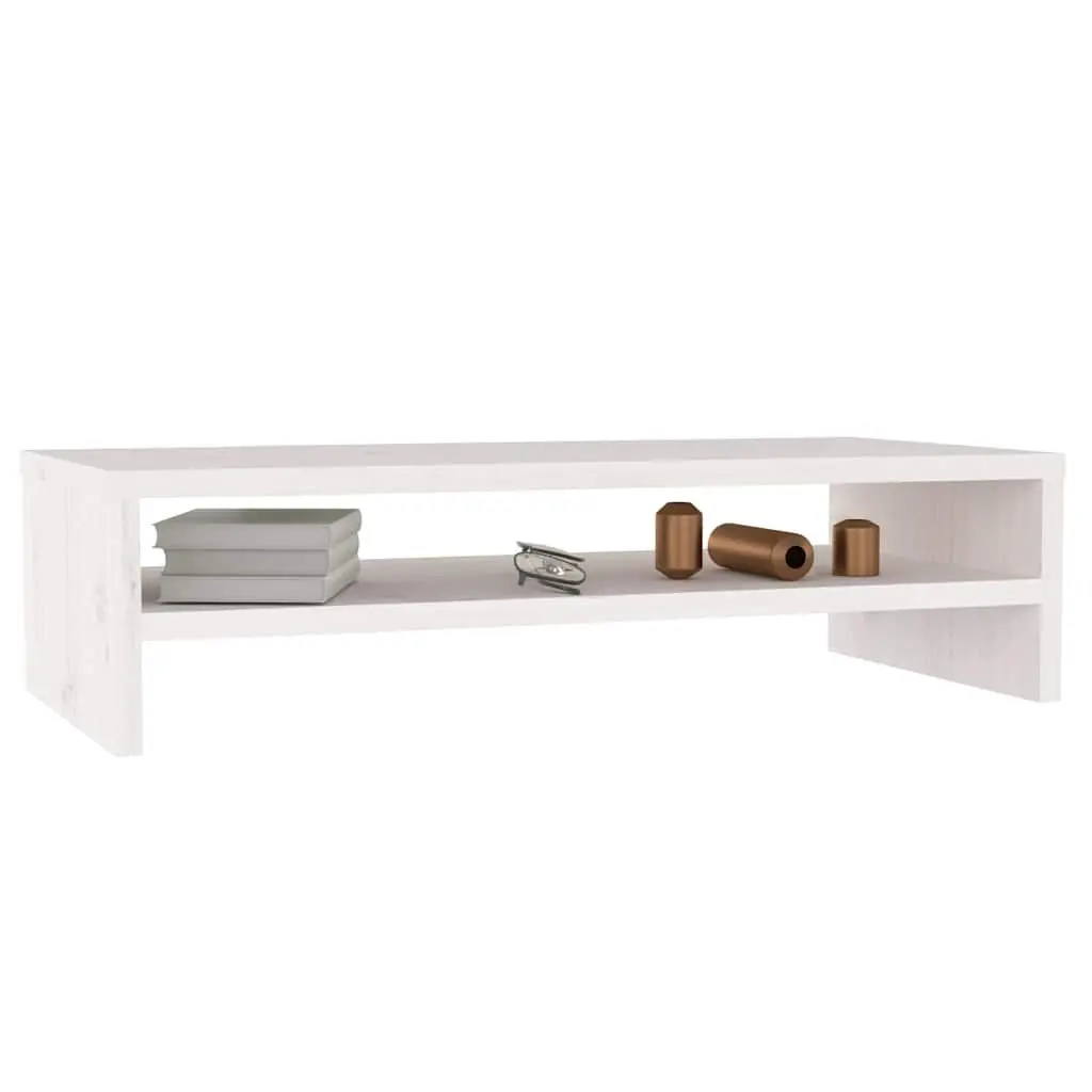 Monitor Stand White Solid Wood Pine Riser Desk Storage Shelf