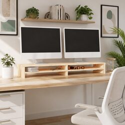 Solid Wood Pine Monitor Stand with Storage Shelves