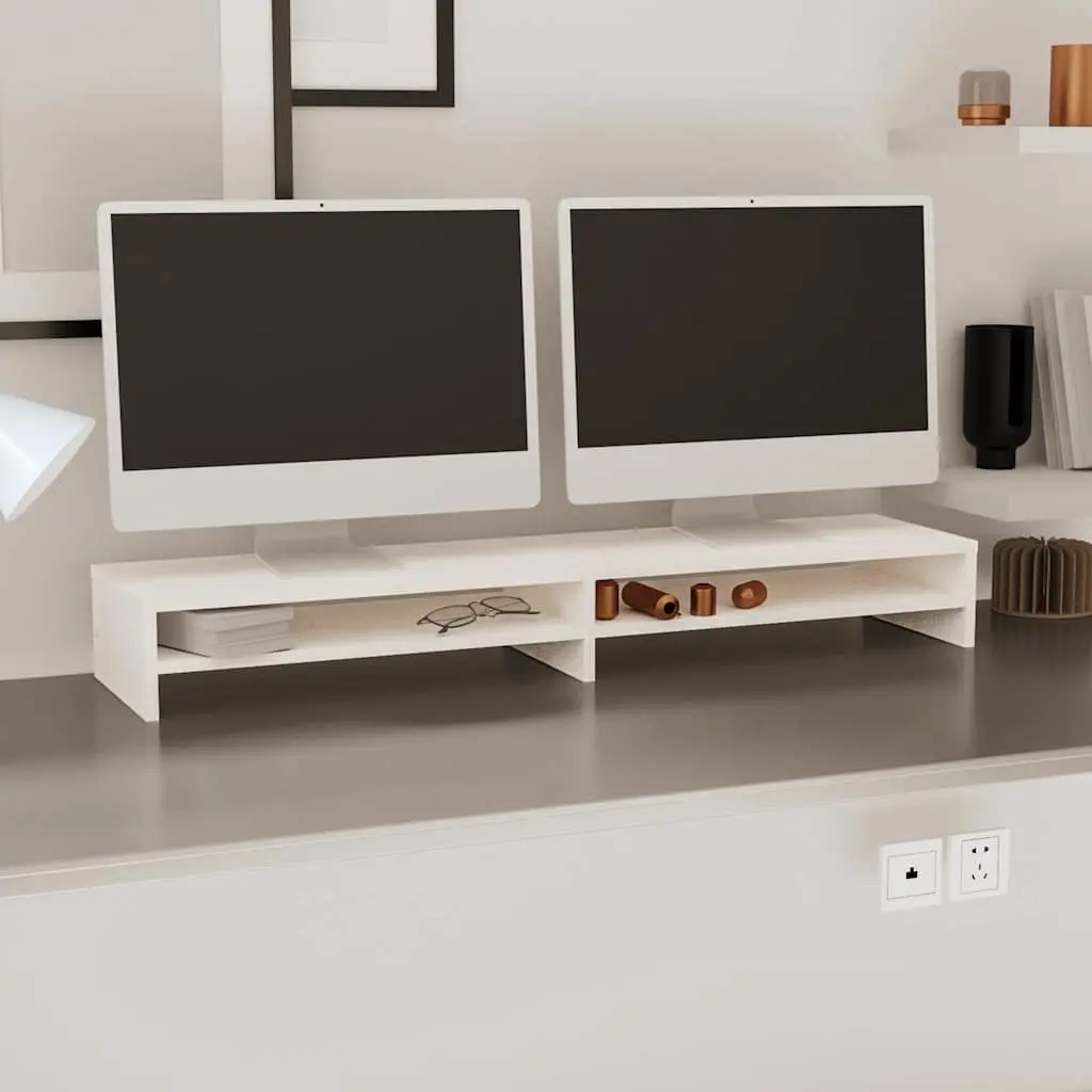 Monitor Stand White Solid Wood Pine 100x24x13cm