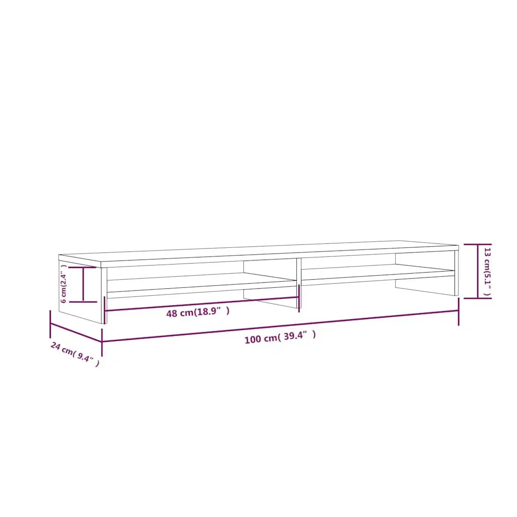 Monitor Stand White Solid Wood Pine 100x24x13cm