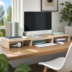 Solid Wood Pine Monitor Stand with Adjustable Shelves
