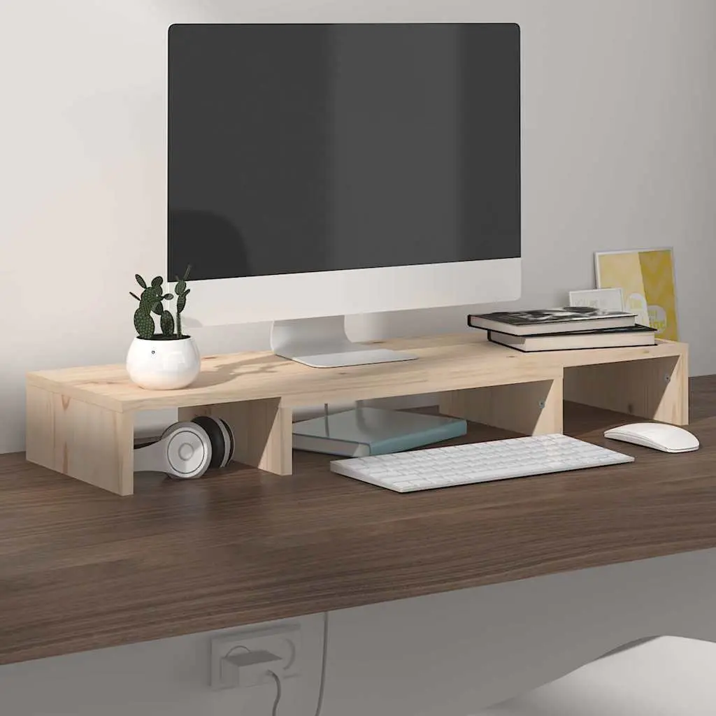 Monitor Stand Solid Wood Pine Riser Adjustable Shelves Brown 80cm