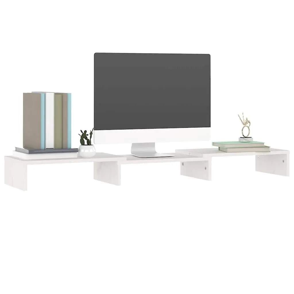 Monitor Stand White Solid Wood Pine Desk Riser Adjustable Storage