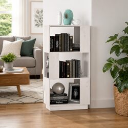 White Solid Pine Wood Book Cabinet and Room Divider