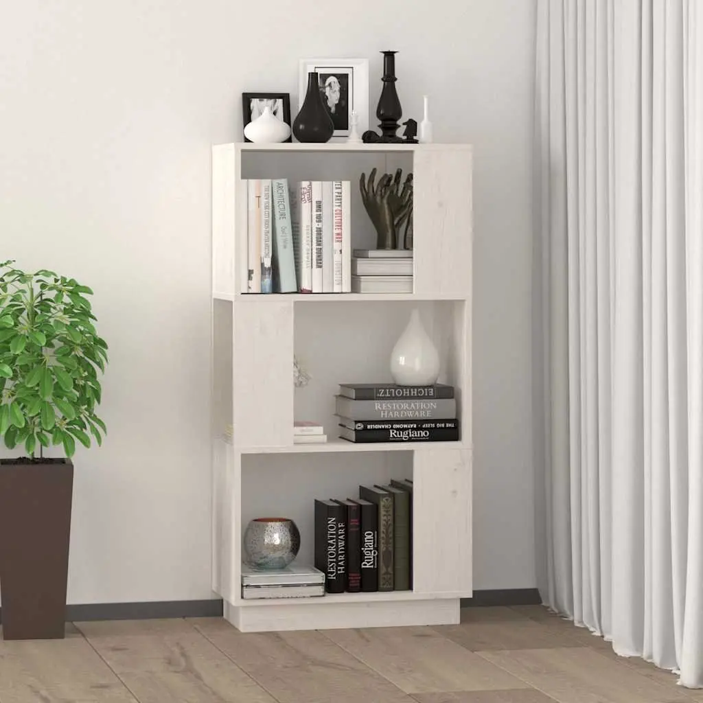 Book Cabinet Room Divider White Solid Pine Wood Shelving Storage Bookcase