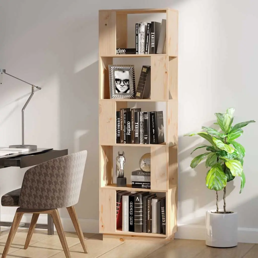 Solid Wood Pine Book Cabinet Room Divider Bookshelf Storage 51x25x163.5cm Brown