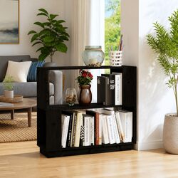 Black Solid Pine Wood Book Cabinet and Room Divider