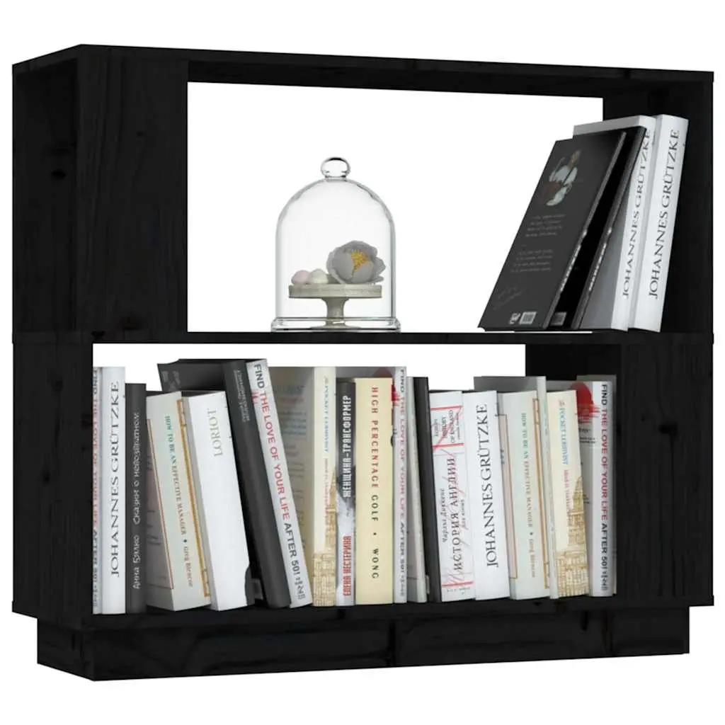 Room Divider Book Cabinet Black Solid Pine Wood 80Wx25Dx70H CM Rustic Bookshelf Storage