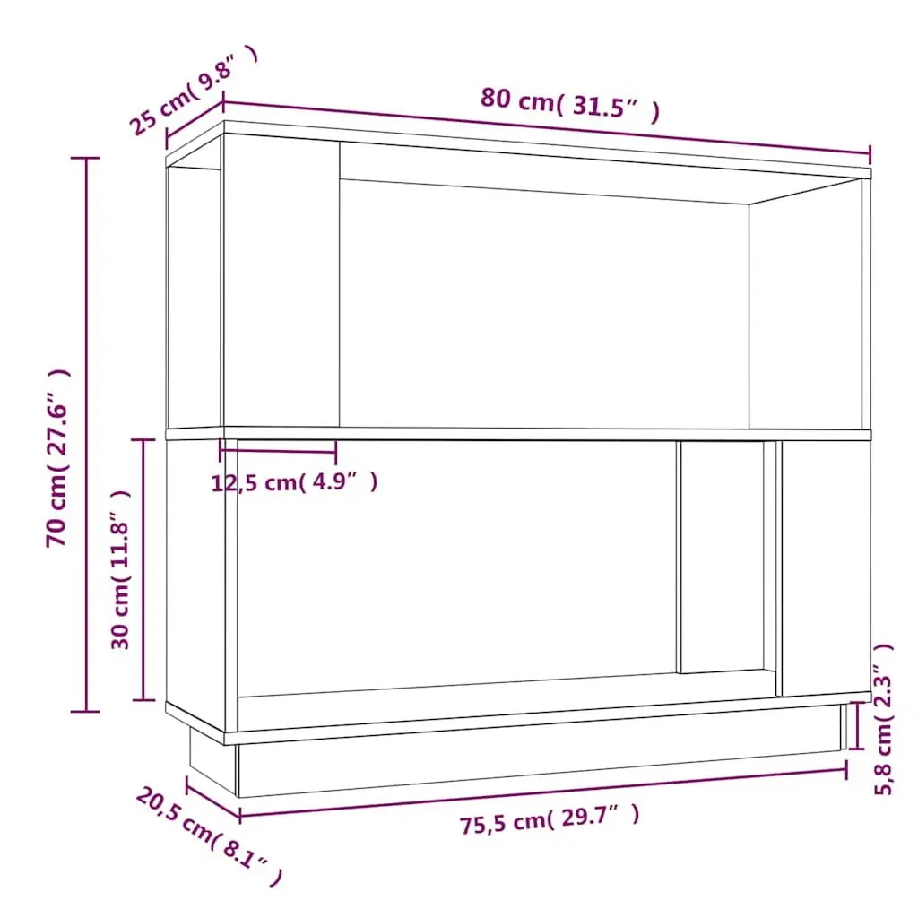 Room Divider Book Cabinet Black Solid Pine Wood 80Wx25Dx70H CM Rustic Bookshelf Storage