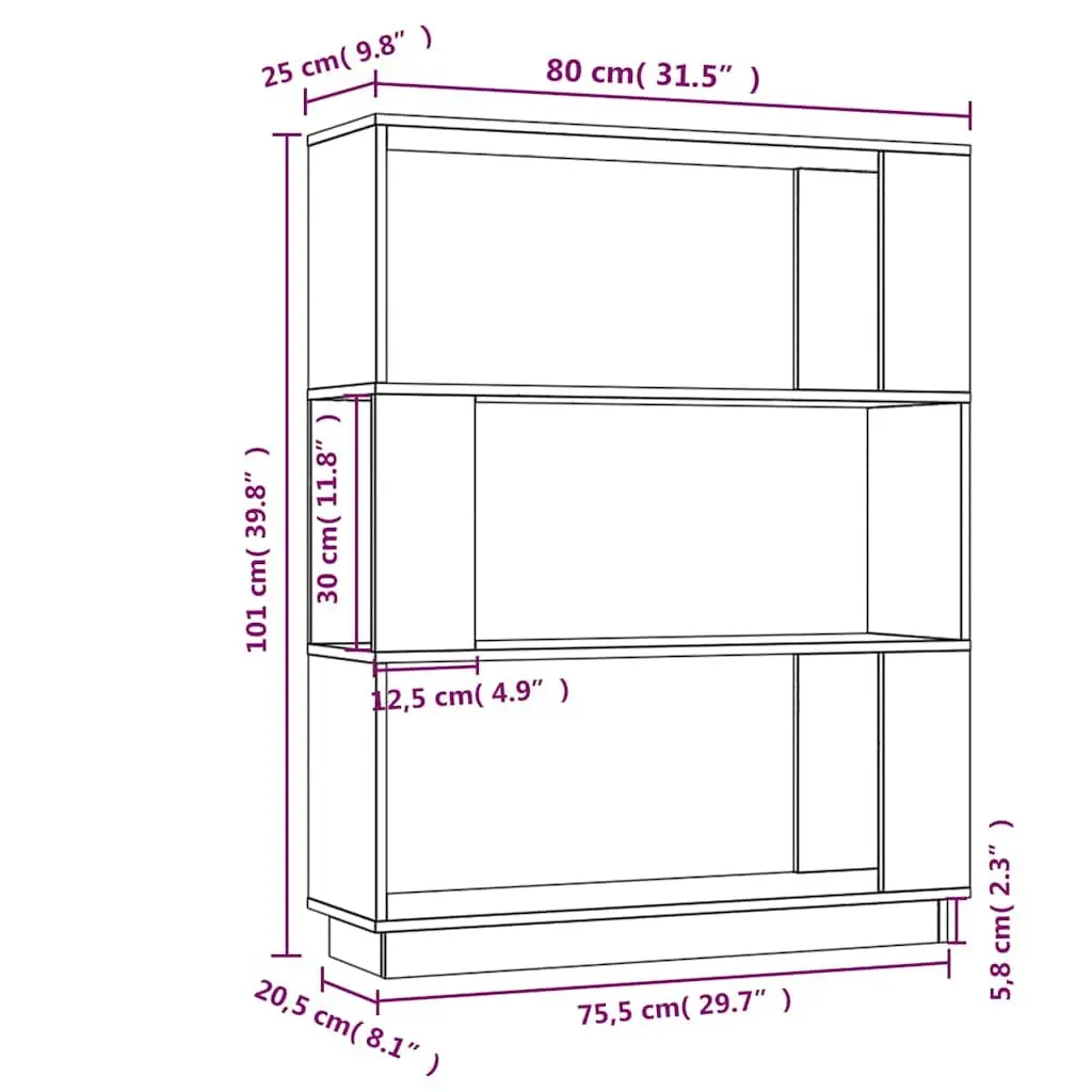 Book Cabinet Room Divider Brown 80x25x101cm Solid Pine Wood
