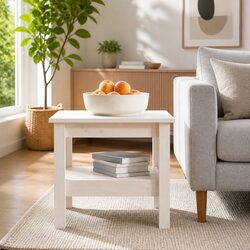 Charming White Solid Pine Wood Coffee Table 45x45x40cm