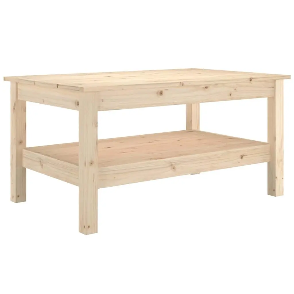 Brown Solid Pine Coffee Table with Storage Shelf