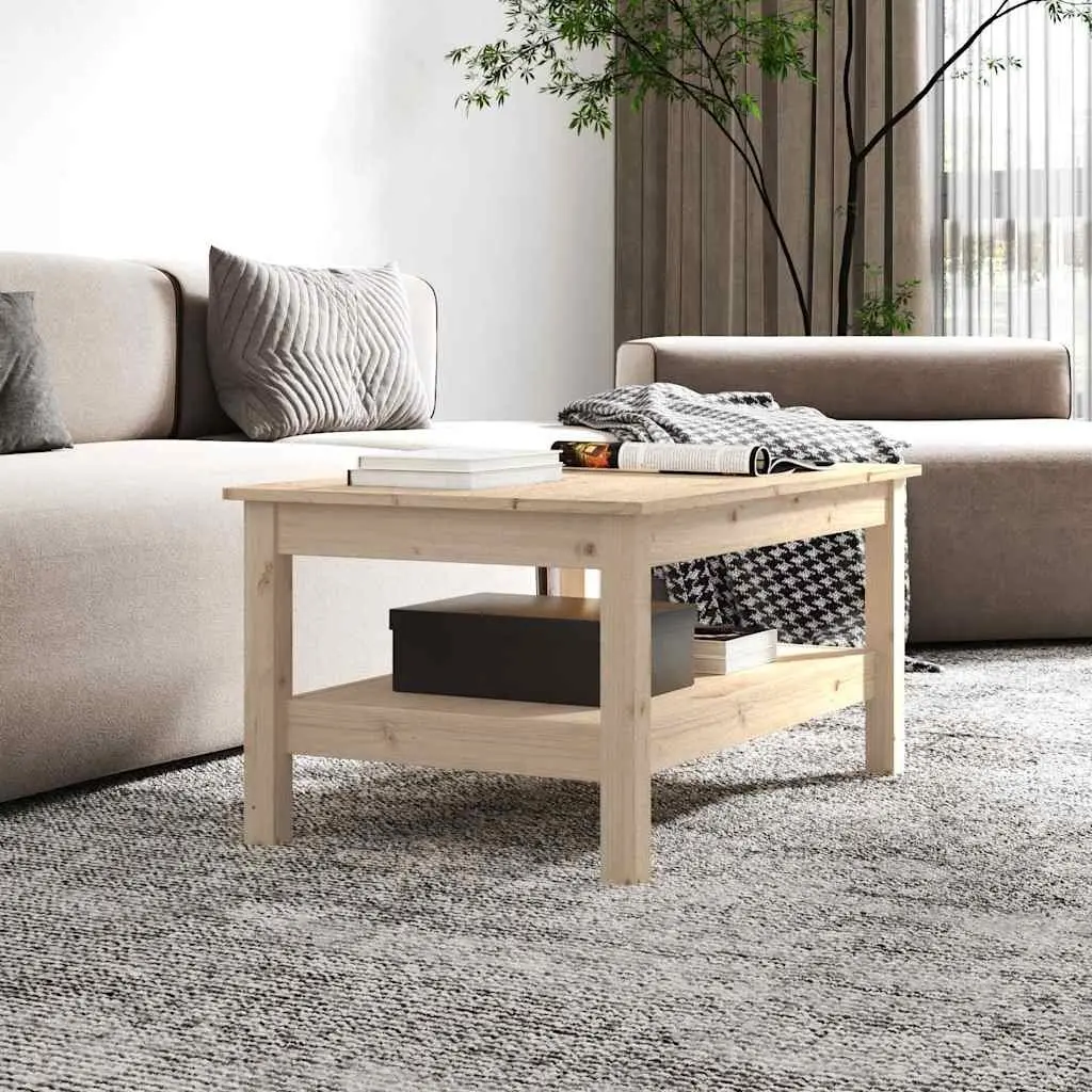 Brown Solid Pine Coffee Table with Storage Shelf
