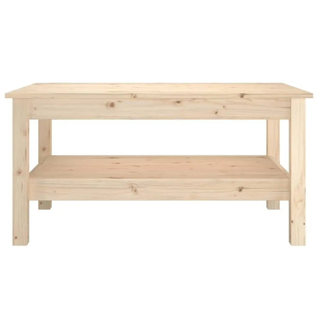Brown Solid Pine Coffee Table with Storage Shelf