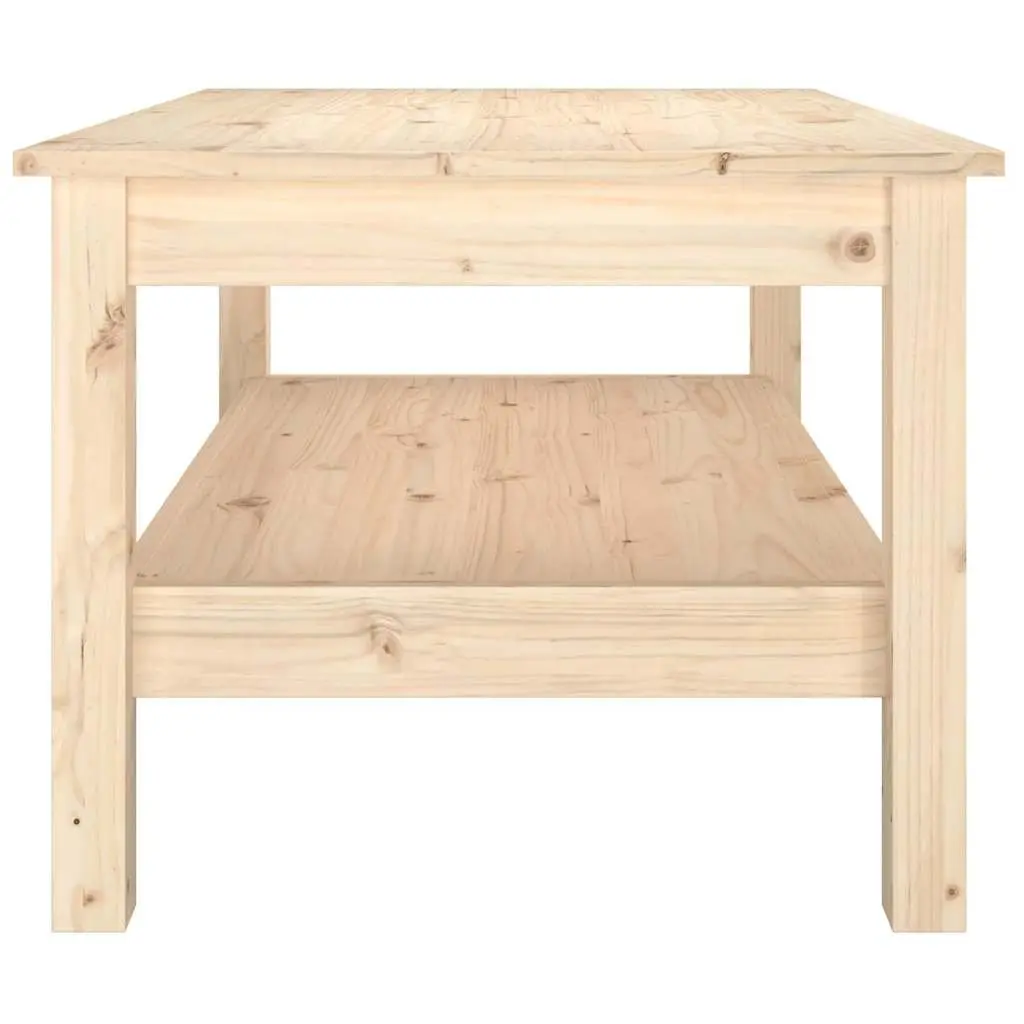 Brown Solid Pine Coffee Table with Storage Shelf