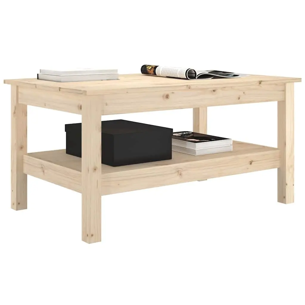 Brown Solid Pine Coffee Table with Storage Shelf