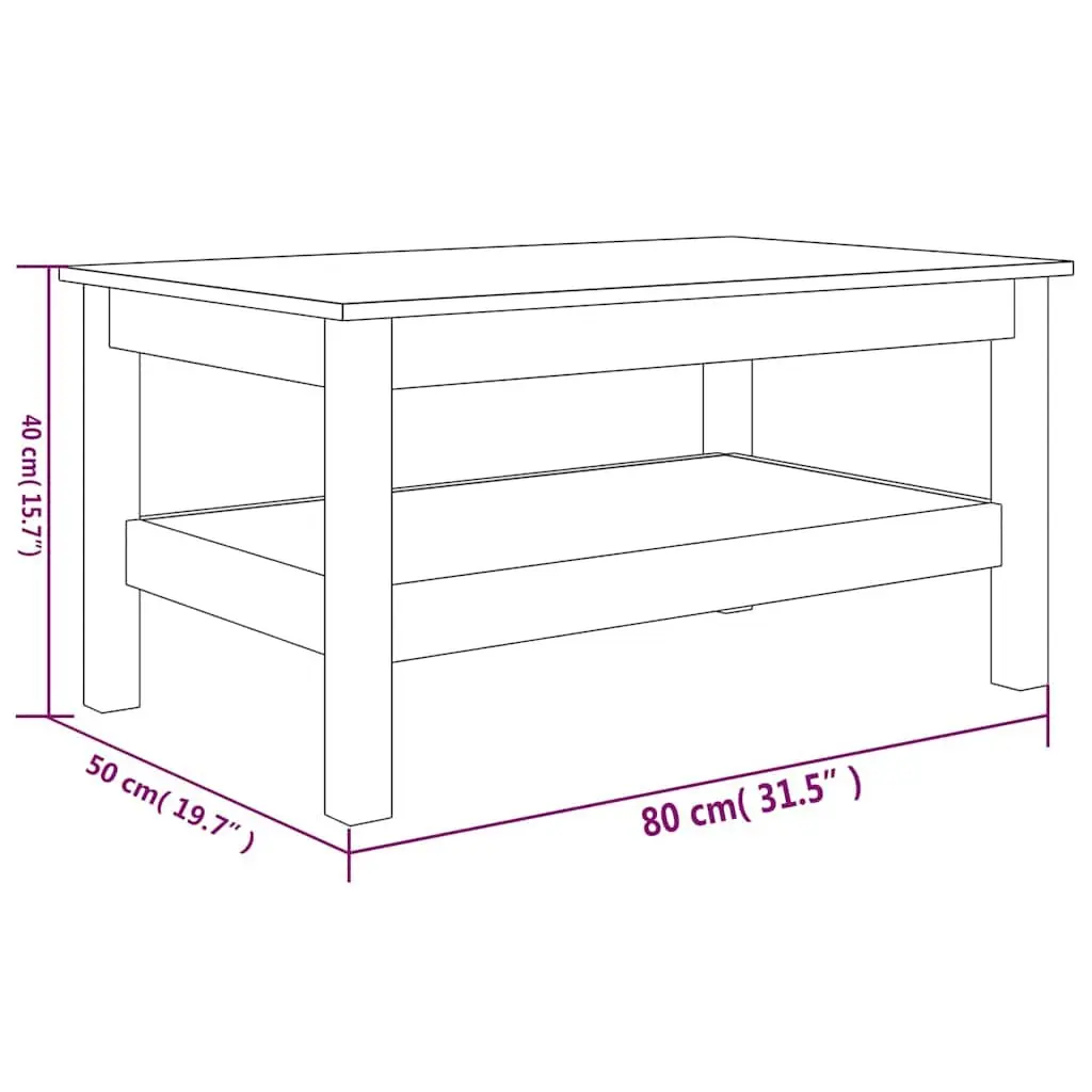 Brown Solid Pine Coffee Table with Storage Shelf
